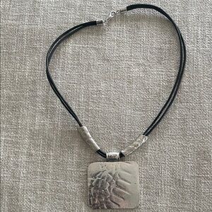 Silver Pendant Necklace with Black Cord